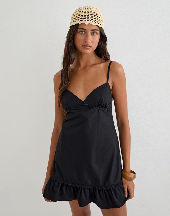 Image of Tavita Mini Dress in Poplin Black
