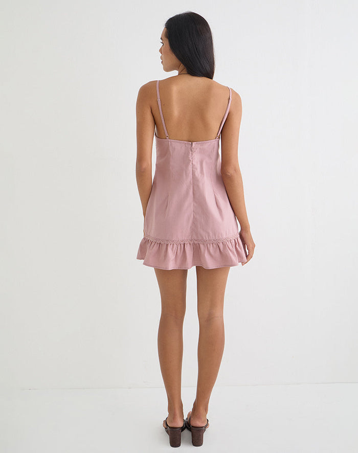 Image of Tavita Mini Dress in Poplin Dusty Rose