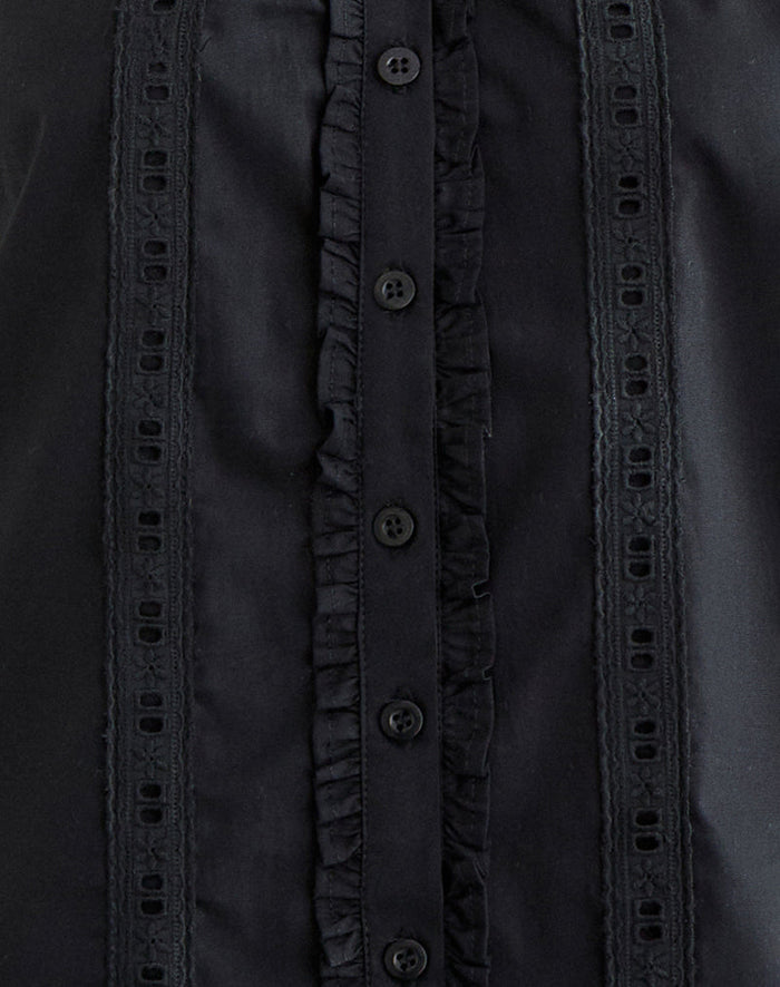 Tempest Bardot Puff Sleeve Top in Poplin Black
