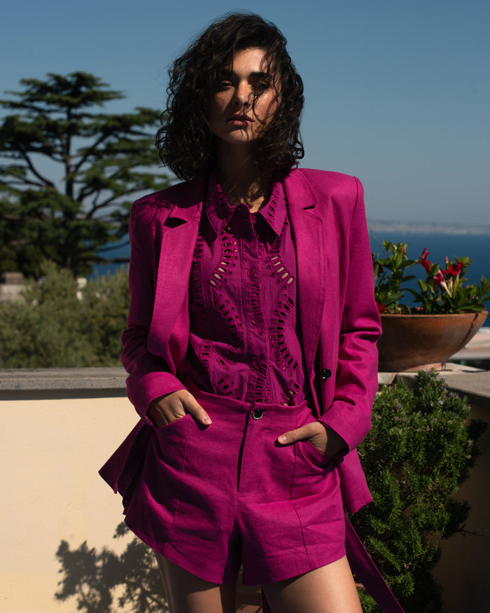 The Embroidered Artist Oversized Poplin Shirt - Hyper Pink | Plus Size & Straight Size Women's Fashion | Universal Standard