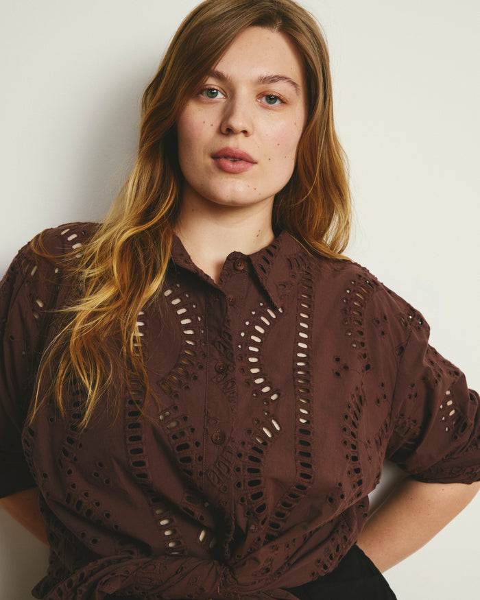 The Embroidered Artist Oversized Poplin Shirt - Peppercorn | Plus Size & Straight Size Women's Fashion | Universal Standard