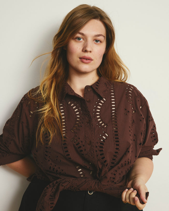 The Embroidered Artist Oversized Poplin Shirt - Peppercorn | Plus Size & Straight Size Women's Fashion | Universal Standard