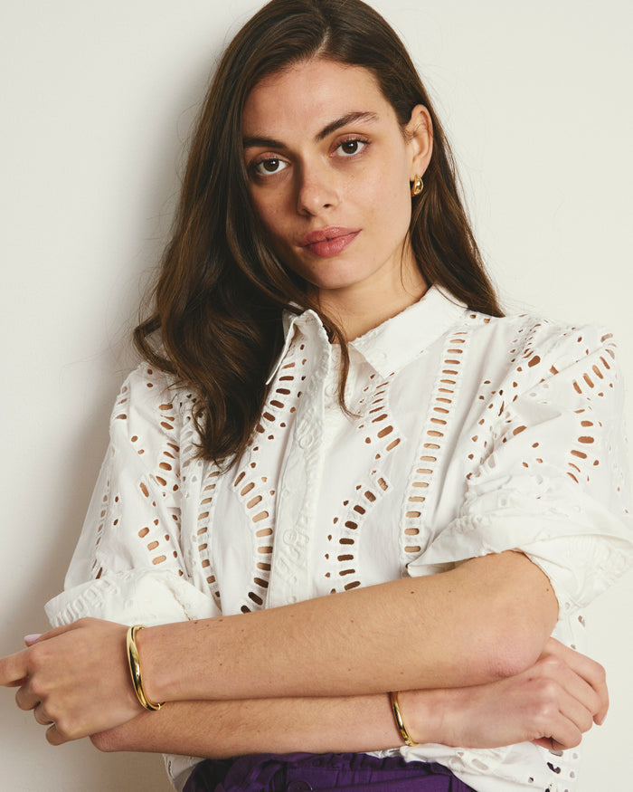 The Embroidered Artist Oversized Poplin Shirt - White | Plus Size & Straight Size Women's Fashion | Universal Standard