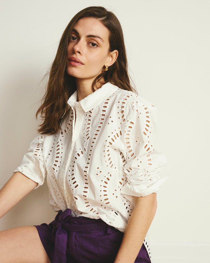 The Embroidered Artist Oversized Poplin Shirt - White | Plus Size & Straight Size Women's Fashion | Universal Standard