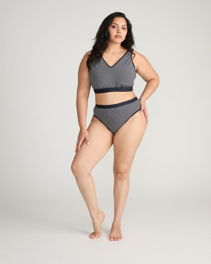 The Refined UltimateS Lounge Bra - Fine Stripe in Navy/White | Plus Size & Straight Size Women's Fashion | Universal Standard