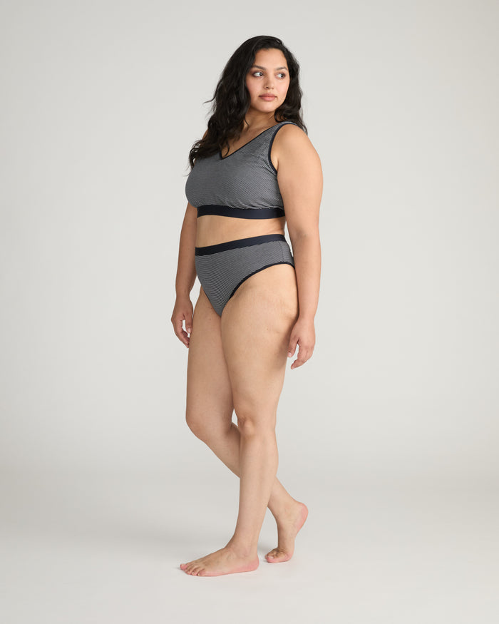 The Refined UltimateS Lounge Bra - Fine Stripe in Navy/White | Plus Size & Straight Size Women's Fashion | Universal Standard