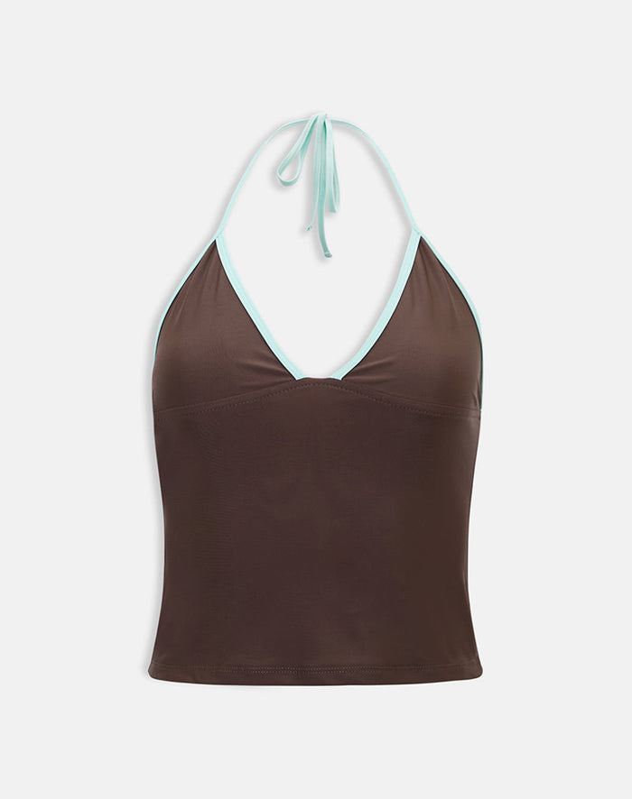 Image of Thorin Tankini in Brown with Aqua Binding