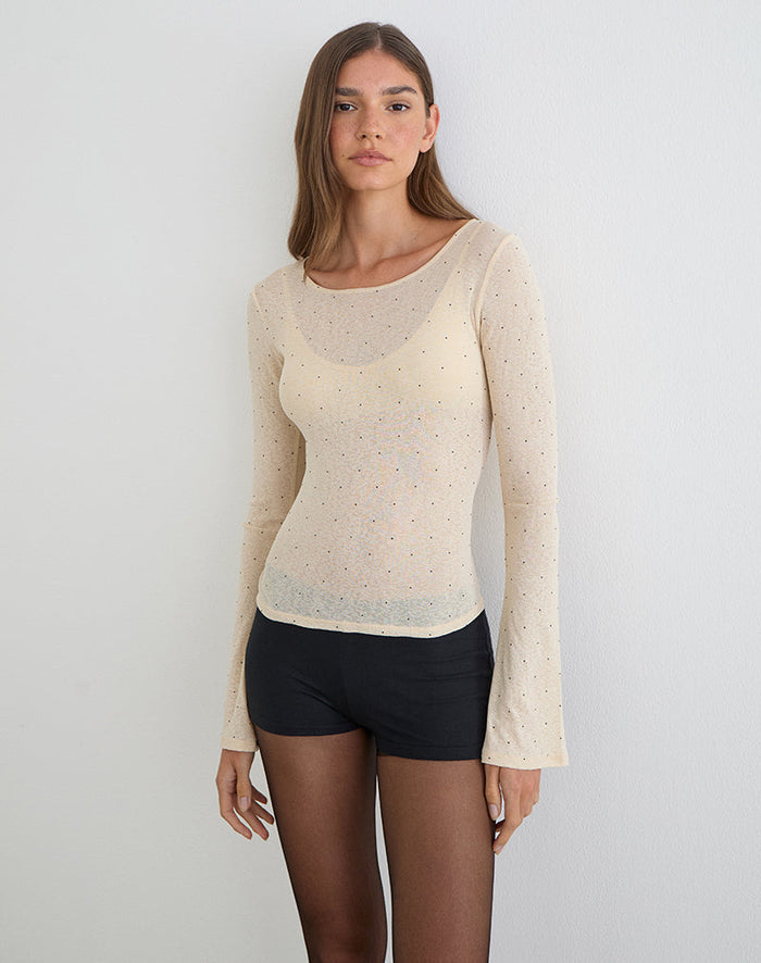 Image of Tineko Long Sleeve Top in Polka Textured Jersey Beige