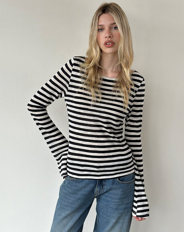 Image of Tineko Long Sleeve Top in Sheer Jersey Black and White Stripe