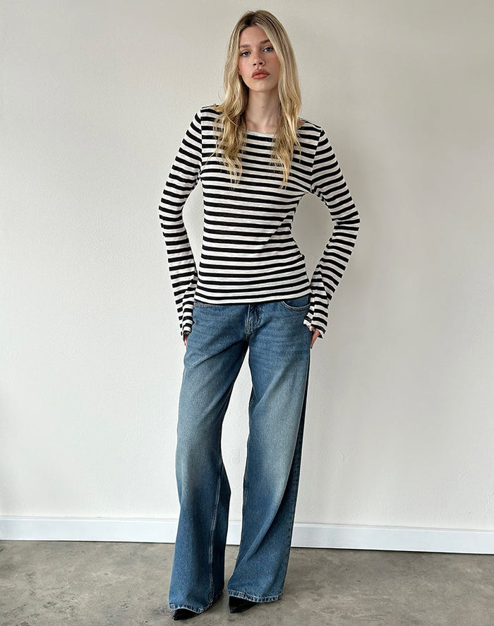 Image of Tineko Long Sleeve Top in Sheer Jersey Black and White Stripe