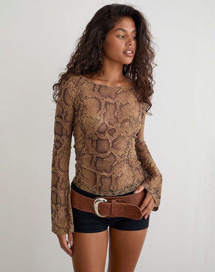 Image of Tineko Long Sleeve Top in Snake Skin Brown