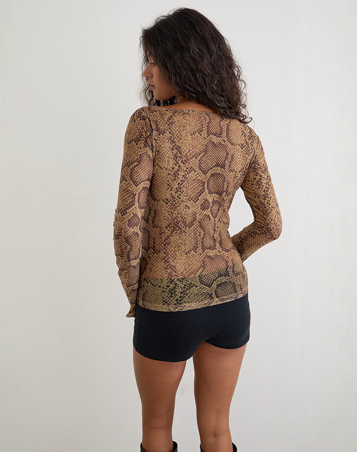 Image of Tineko Long Sleeve Top in Snake Skin Brown