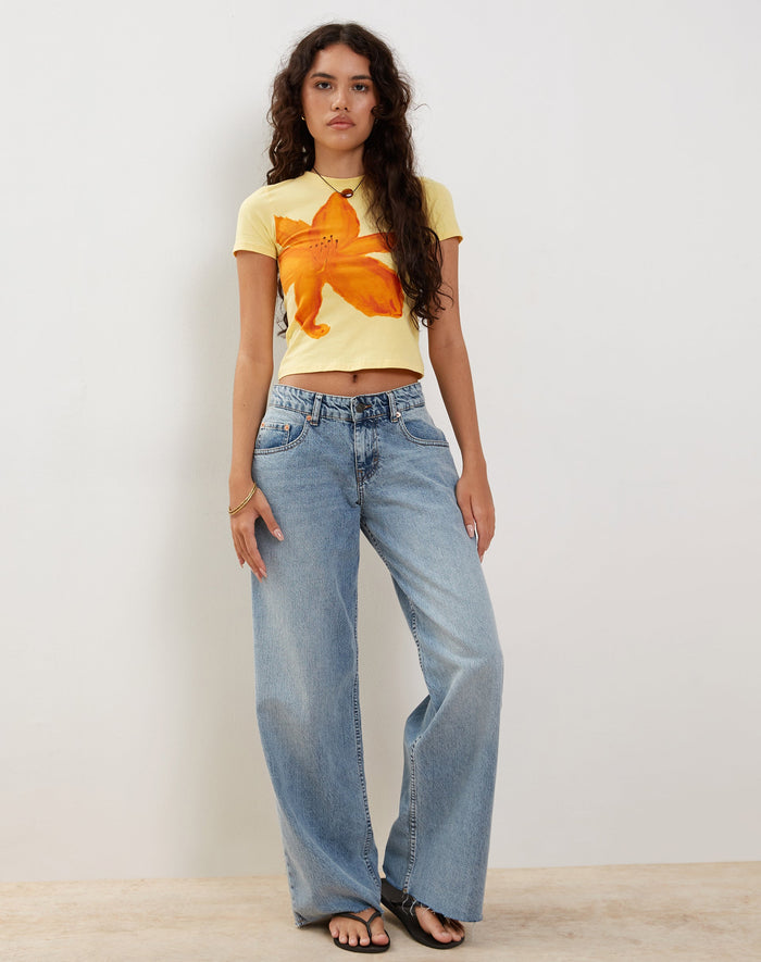 image of Tiona Baby Tee in Lemonade with Summer Flower Print