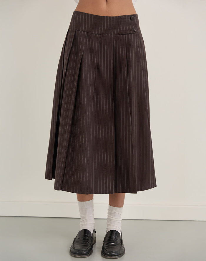 Image of Tisrah Skirt in Dark Brown Pinstripe