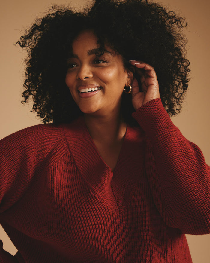 Tori V Neck Sweater - Autumnal Red | Plus Size & Straight Size Women's Fashion | Universal Standard