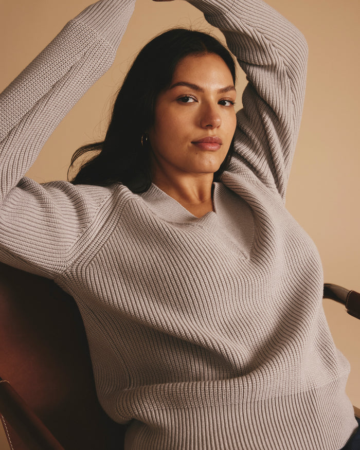 Tori V Neck Sweater - Pale Stone | Plus Size & Straight Size Women's Fashion | Universal Standard