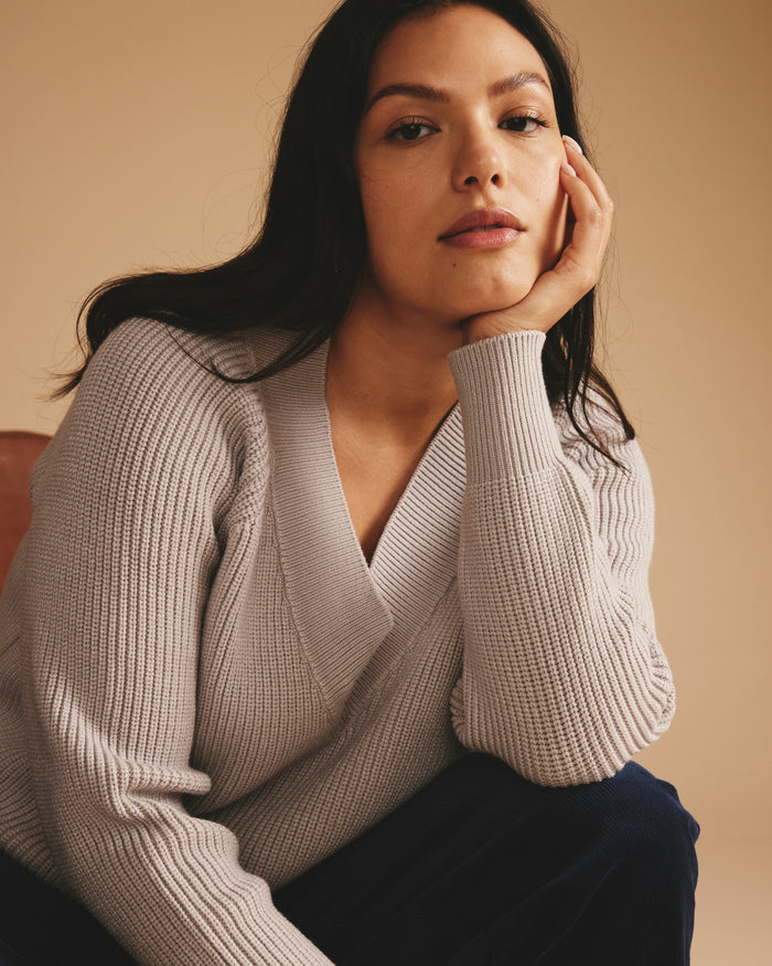 Tori V Neck Sweater - Pale Stone | Plus Size & Straight Size Women's Fashion | Universal Standard