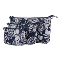 A trio of Roxy Travel Pouch Set organizers in the Oceanside color, featuring zippered closures and varying sizes, are artfully grouped and overlapping against a white background—ideal for stylish packing organization.