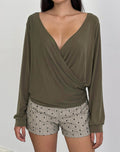 Image of Tricia Plunge Drape Top in Cupro Khaki