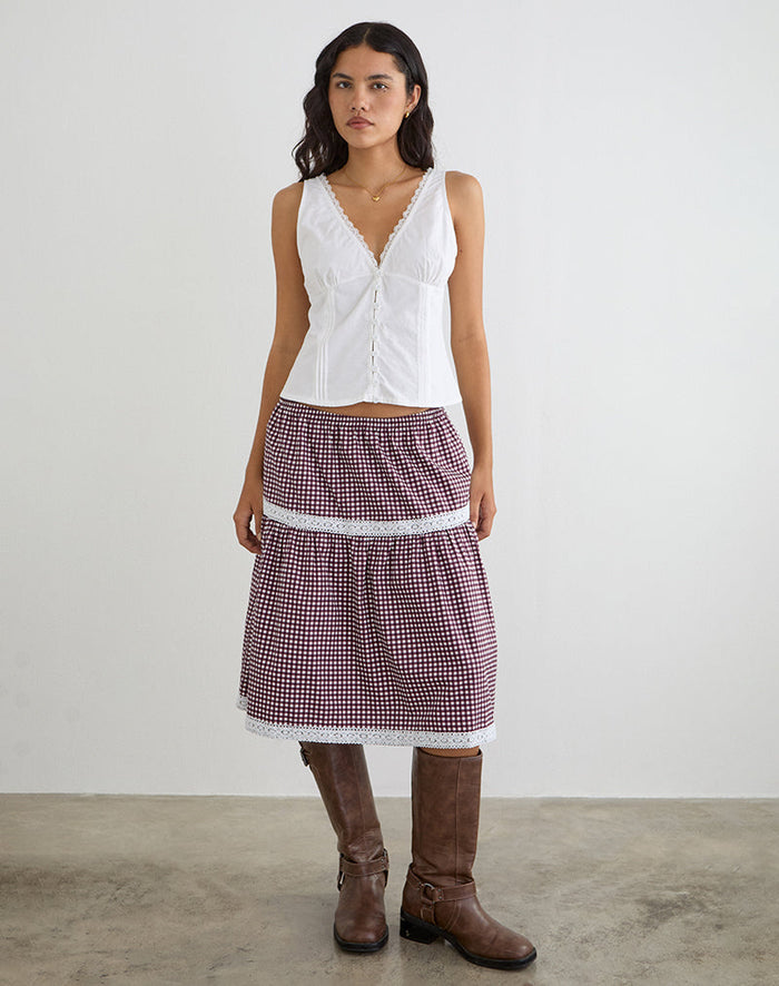 Image of Trixie Midi Skirt in Mini Gingham Wine