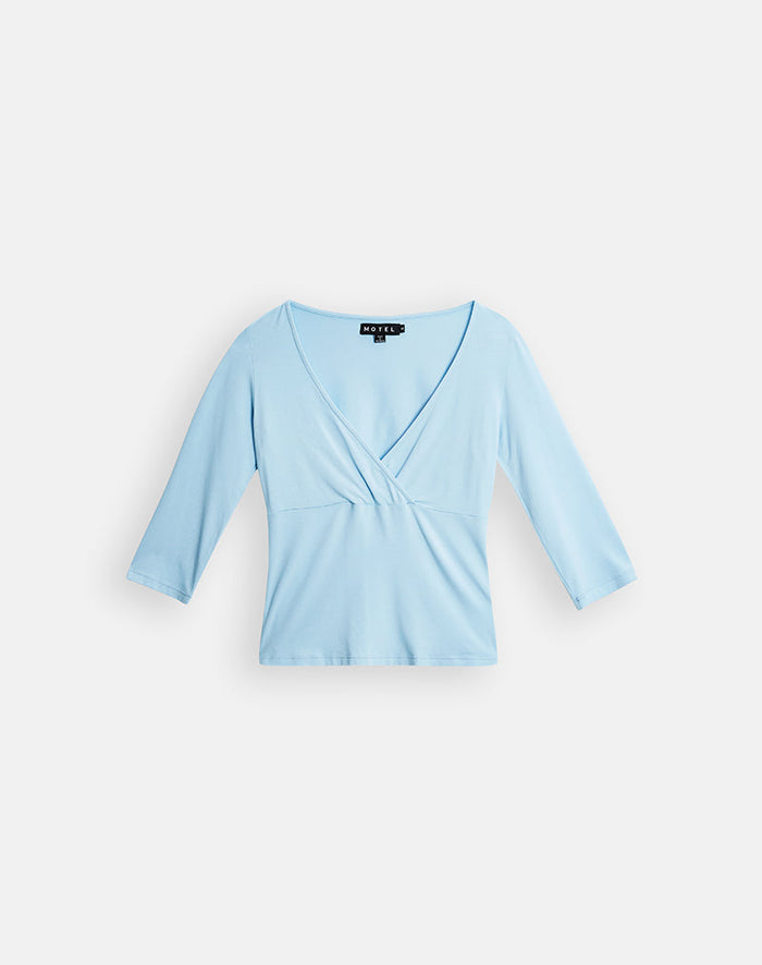 Image of Trudis Wrap Top in Jersey Cool Blue