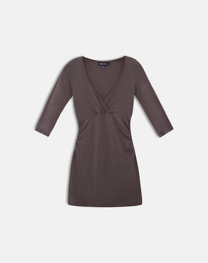 Image of Trudita Mini Dress in Rayon Jersey Peppercorn Brown