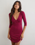 Image of Trudita Mini Dress in Wine with Pink Micro Polka Print
