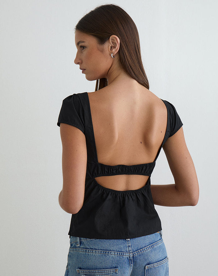 Image of Uliva Cap Sleeve Corset Top in Poplin Black