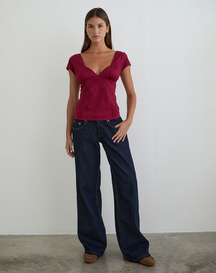 Image of Uliva Cap Sleeve Corset Top in Poplin Burgundy