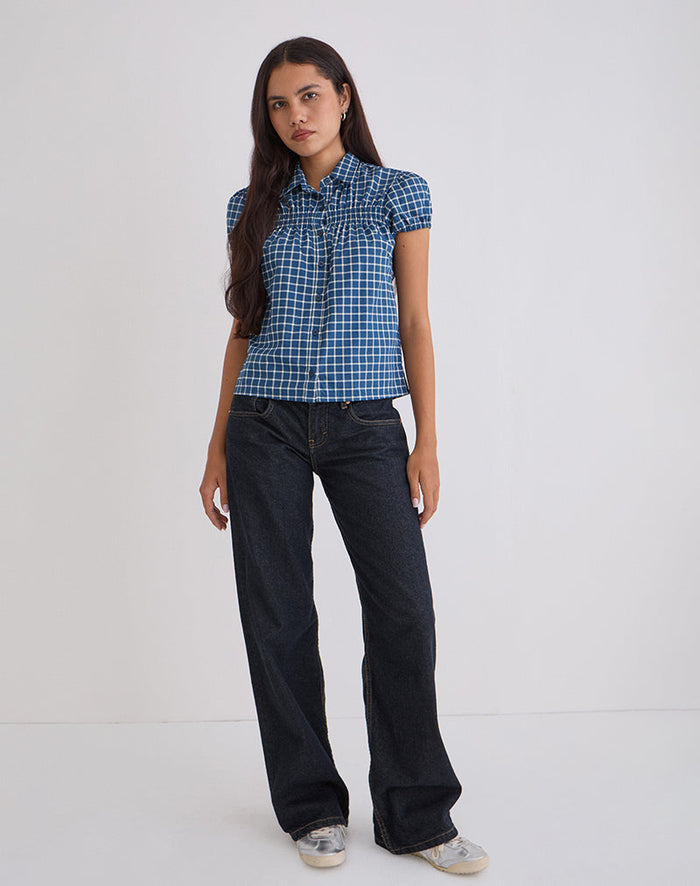 Image of Ulsan Fitted Shirt in Navy Tartan Poplin