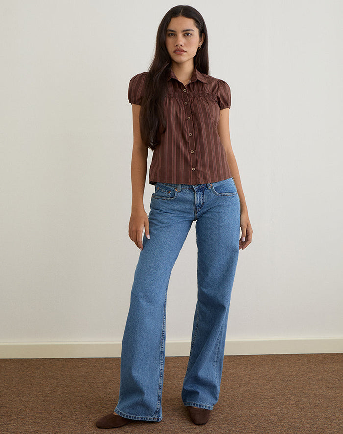 Image of Ulsan Shirt in Poplin Stripe Brown
