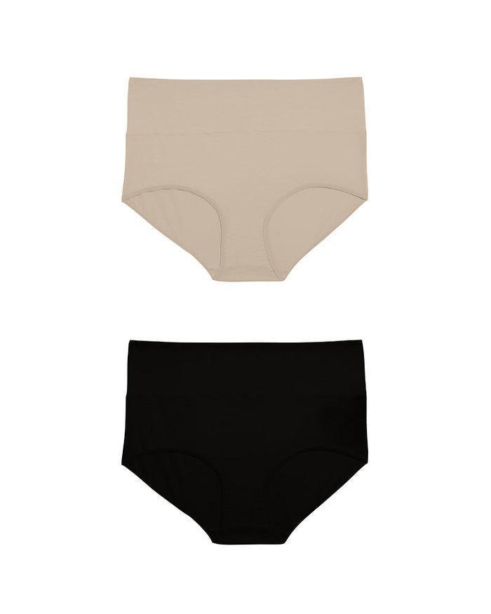 UltimateS 2-Pack Full Coverage High Rise Brief - Black/Porcelain | Plus Size & Straight Size Women's Fashion | Universal Standard