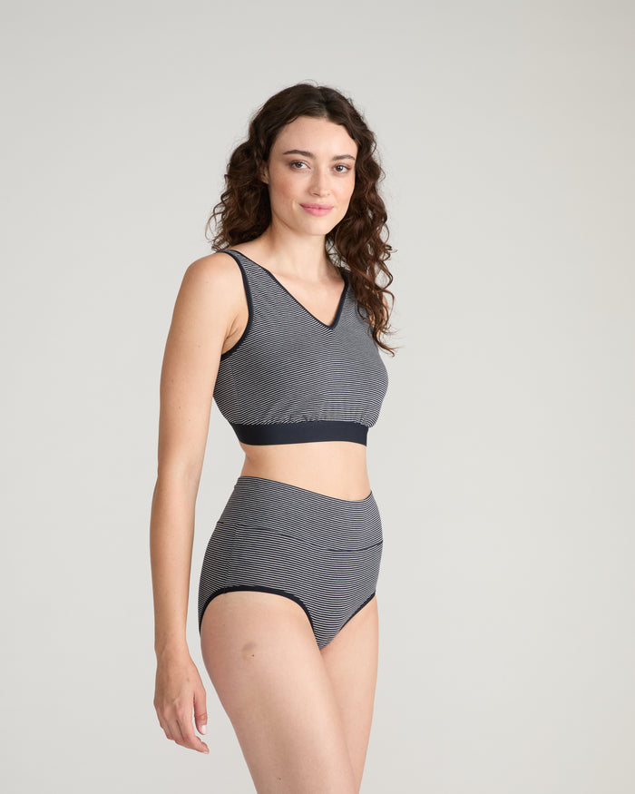 UltimateS Full Coverage High Rise Brief - Fine Stripe in Navy/White | Plus Size & Straight Size Women's Fashion | Universal Standard