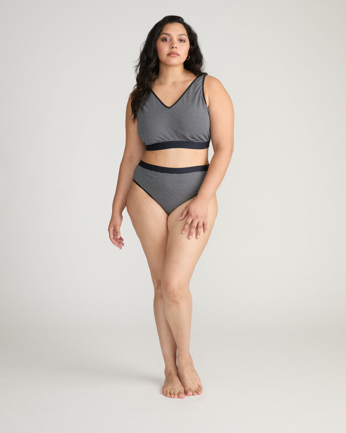 UltimateS Mid Rise Bikini - Fine Stripe in Navy/White | Plus Size & Straight Size Women's Fashion | Universal Standard