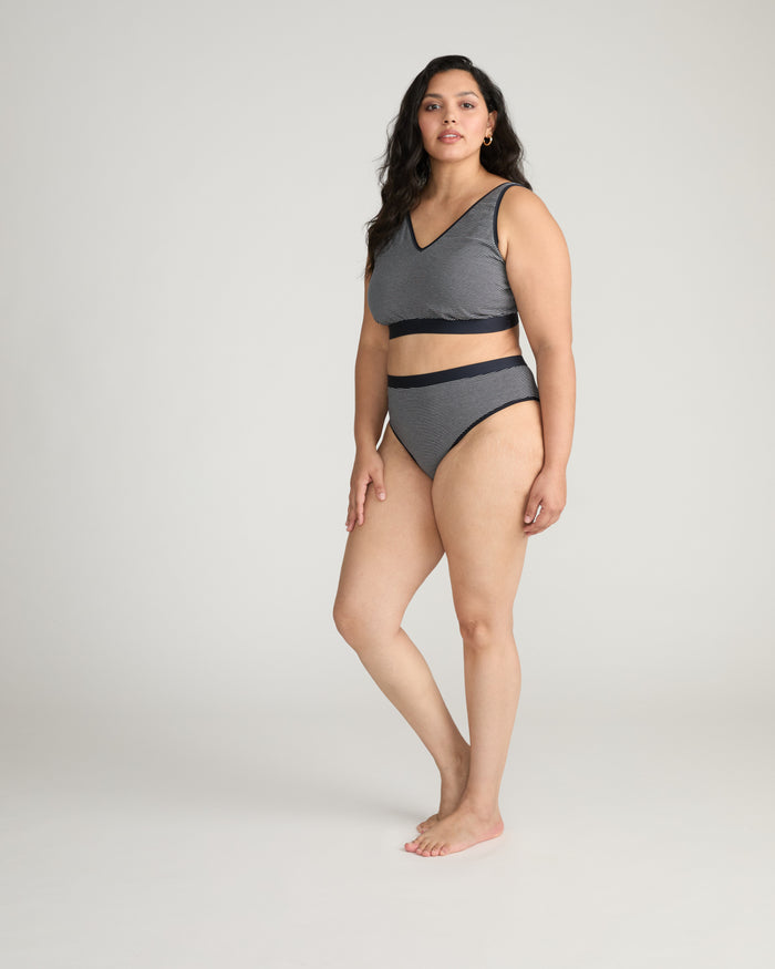 UltimateS Mid Rise Bikini - Fine Stripe in Navy/White | Plus Size & Straight Size Women's Fashion | Universal Standard