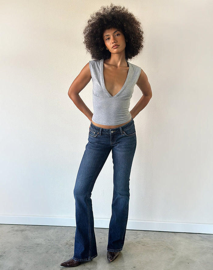 Image of Ultra Low Rise Stretch Flare Jeans in Navy