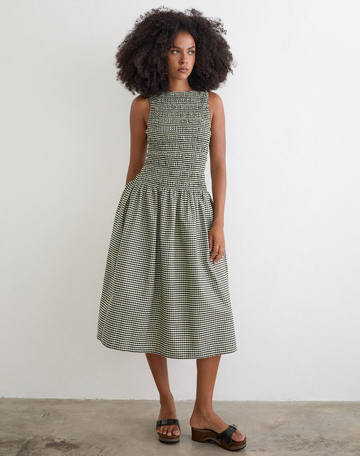 Image of Undine Midi Dress in Mini Gingham Dark Green