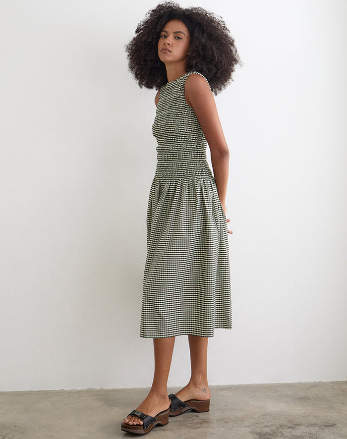Image of Undine Midi Dress in Mini Gingham Dark Green