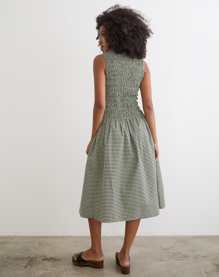 Image of Undine Midi Dress in Mini Gingham Dark Green