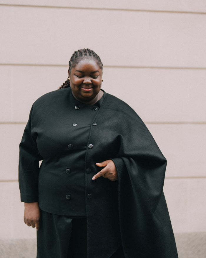 US x Abisola Wool Blend Cape - Black | Plus Size & Straight Size Women's Fashion | Universal Standard
