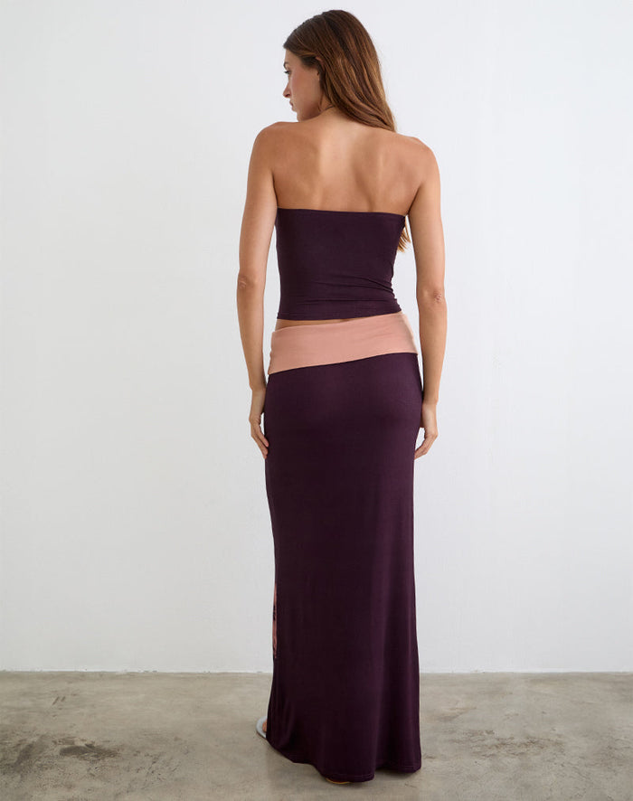Image of Valdra Maxi Skirt in Burgundy with Flower Silhouette