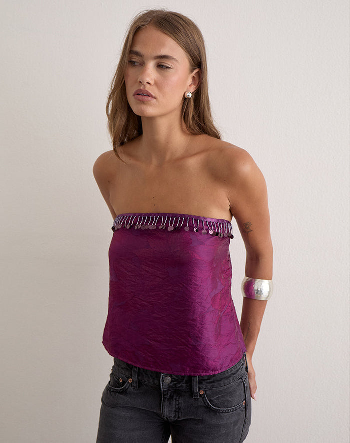 Image of Vars Top in Glitter Chiffon Deep Purple