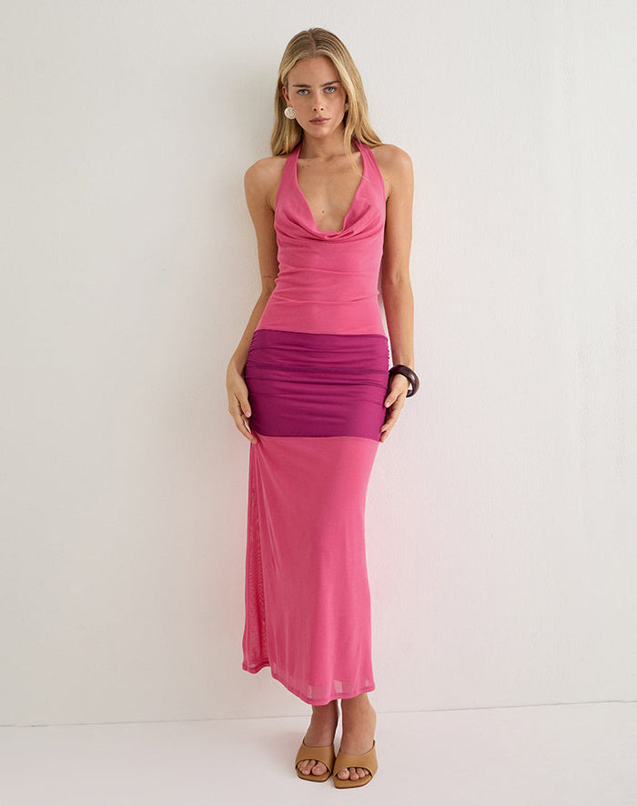 Image of Veridis Maxi Dress in Rose Pink and Orchid Purple