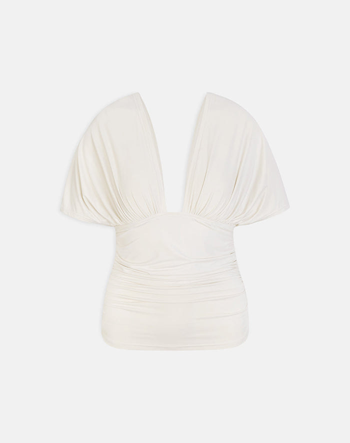 Image of Vernia Plunge Batwing Top in Cupro Cream