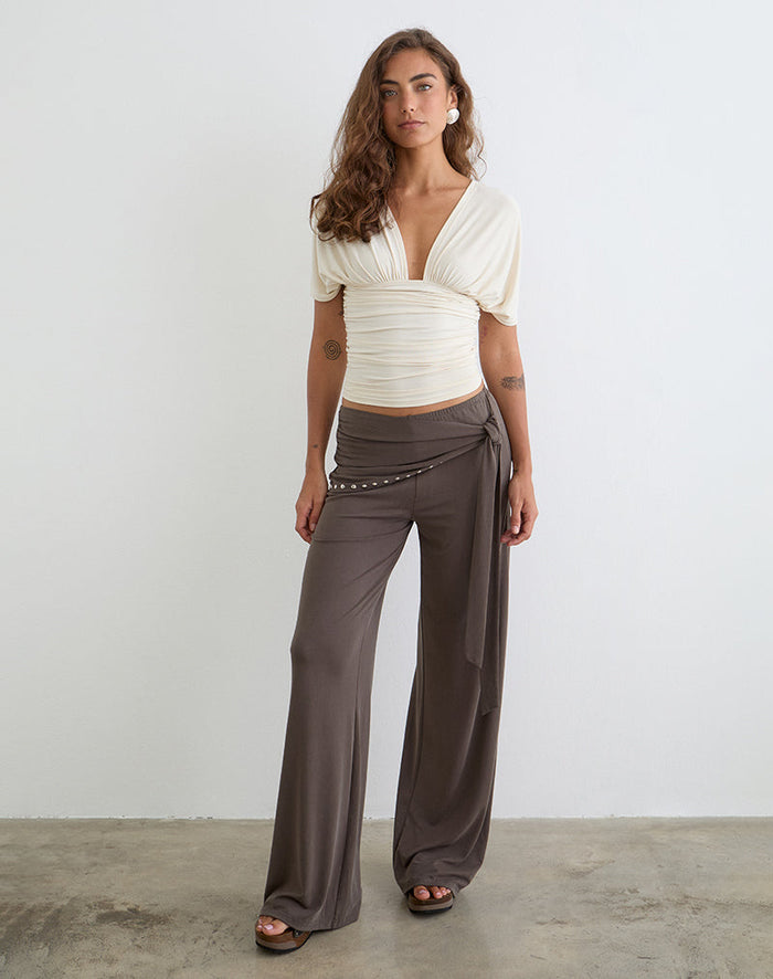 Image of Vernia Plunge Batwing Top in Cupro Cream