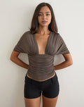 Image of Vernia Plunge Batwing Top in Cupro Dark Brown