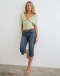Image of Vernia Plunge Batwing Top in Cupro Pistachio