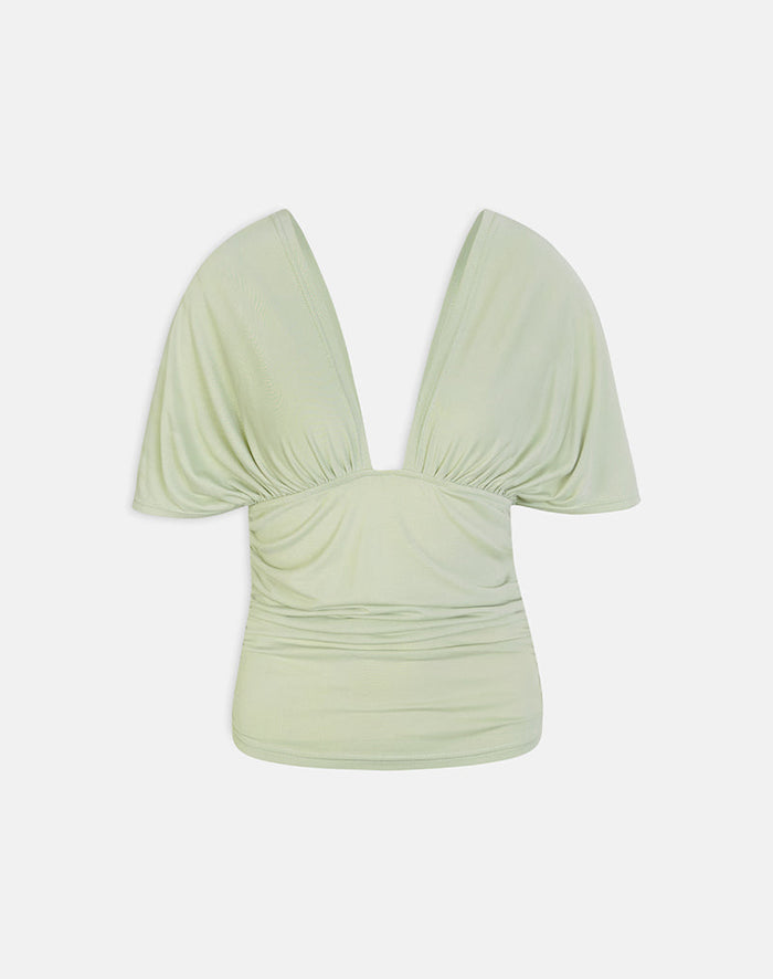 Image of Vernia Plunge Batwing Top in Cupro Pistachio