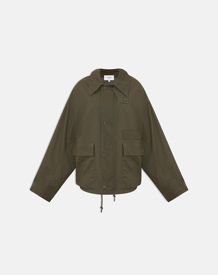 Image of Vireon High Neck Jacket in Khaki Green