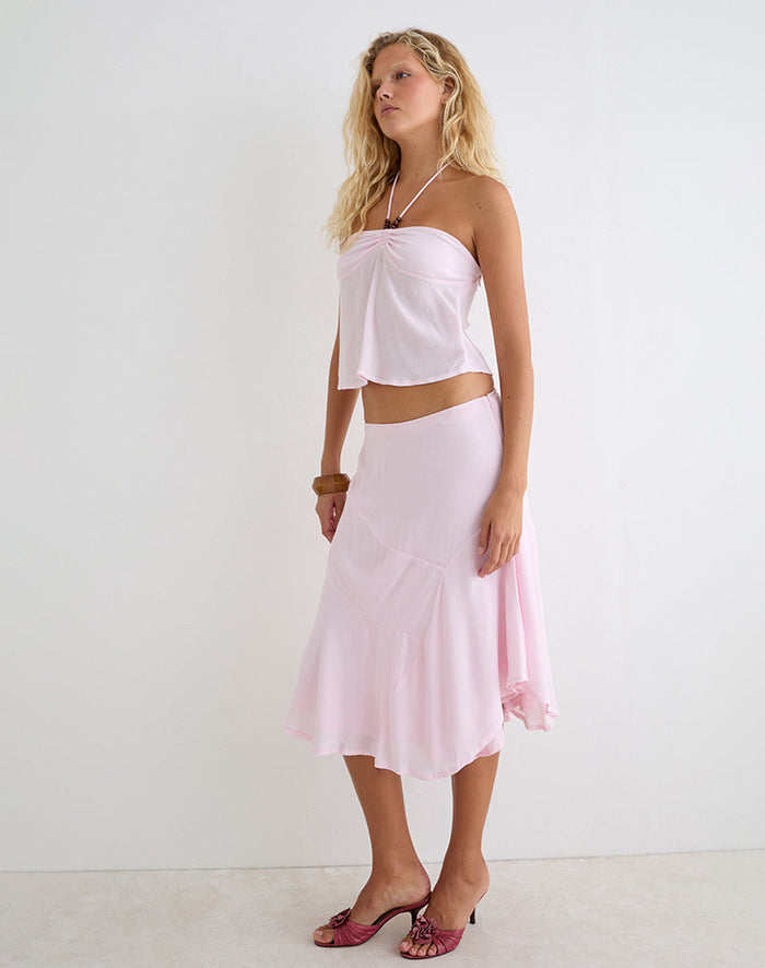 Image of Void Midi Skirt in Crinkle Light Pink
